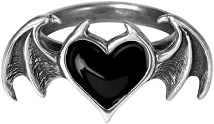 Gothic Vampire Bat Heart Wing Ring Halloween Angel Devil Wings Open Ring Punk Love Demon Peach Band Ring Adjustable Arrow Dragon Wing Statement Rings for Women Men Party Jewelry