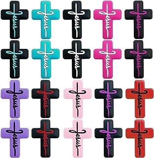 20Pcs Silicone Cross Beads Cross Characters Focal Beads Mix Color Cross Silicone Beads Charms Cross Shaped Rubber Beads Bulk DIY Crafts Loose Spacer Beads for Pens Keychain Bracelet Necklace Making