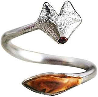 Adjustable Vintage Fox Stackable Open Band Ring for Women and Girls in Silver-Plated, Animal Wrap Design, No Gemstone