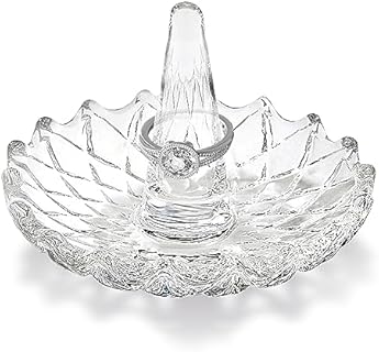 Maypes Crystal Ring Holder for Women, Round Wedding Jewelry Storage with Scallop Edge Design, Table Top Mounted, 3-Inch Diameter, Clear