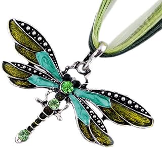 AKOAK Fashion Creative Bohemian Jewelry Ethnic Multi-layer Chain Colorful Enamel Dragonfly Pendant Necklace（Green）
