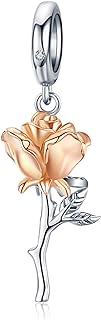 Presentski Rose Flower Charm Silver Rose Gold 3D Flowers Dangle Charms for Bracelet, Dainty Tulip Carnation Peony Pendant Charms for Bracelets Necklace Platinum for Women Girls