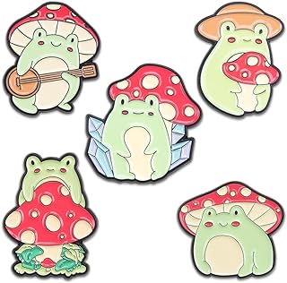ZORZA 5Pcs Cute Frog Enamel Pin Set Creative Mushroom Pins Animal Enamel Pins Fun Plant Brooch Pins Lapel Pins for Women Stylish Accents for Jackets Bags Shirts