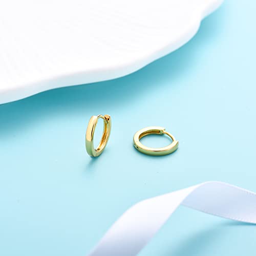 Small Cartilage Hoop Earrings for Women Men Girls, 3 Pairs Hypoallergenic Sterling Silver Post Huggie Earrings, 8/10/12mm, Silver/Gold/Black