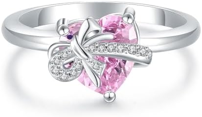 925 Sterling Silver Bow Knot Ring Embellished with Pink Cubic Zirconia Heart, Size 7, A Perfect Valentine's Day Gift for girls - Charming Sterling Silver Wedding/ Engagement Ring