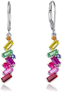 Chic Sterling Silver Baguette Drop Earrings with Lever Back Design and Cubic Zirconia for Women and Girls in Triangle, Fan, Flower, Bar Shapes