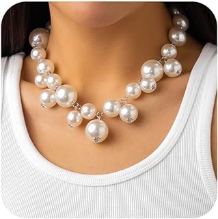Pearl Choker Necklaces Pearl Cluster Collar Bib Choker Necklace for Women Statement Chunky Pearl Beaded Necklace Adjustable Wedding Party Jewelry Gifts