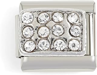 UILZ Italian Diamond Charm Bracelet - Stainless Steel Link Chain with Assorted Charms and Hidden Safety Clasp - 9mm Handmade Modular DIY Charm Design