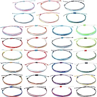 Hicarer 30 Pieces Adjustable Woven Anklets Bracelets Bohemian Braided Rope Bracelets Waterproof Wax Coated Anklets for Women