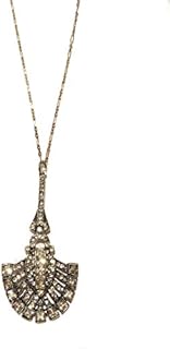 Art Deco Vintage Antique Flapper Gatsby Style Wedding Bridal Rhinestone 18" inch Sterling Silver Chain Pendant Necklace