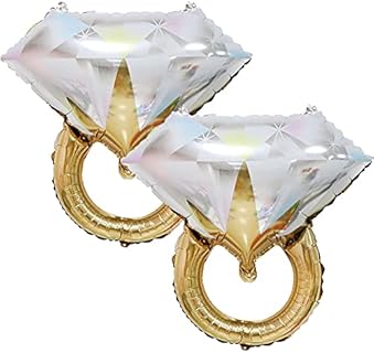 2 PCS Gold Diamond Ring Balloons 23 Inch Rose Gold and Gold Mylar Foil Balloons Engagement Balloon Wedding Balloon (Gold)