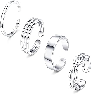 ORAZIO 925 Sterling Silver Toe Rings For Women Adjustable Triple Band Toe Ring Set Cute Toe Rings Jewelry