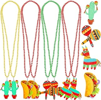 8 Pieces Cinco de Mayo Necklace Beads Colorful Fiesta Beaded Necklace Plastic Cinco De Mayo Jewelry Mexican Party Accessories with 12 Pieces Pinata Cactus Maracas Taco Felt Ornaments 12 Pieces S Hooks