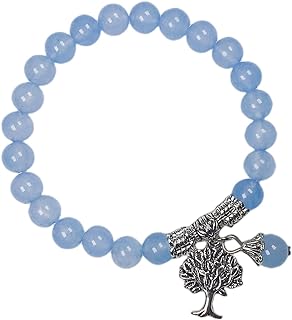 Aquamarine Crystal Bead Bracelet with Bead Chain Design for Men and Women, Tree of Life Charm
