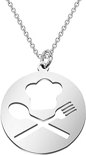Spring Ring Clasp Chef Hat, Spoon & Fork Pendant Necklace with Cable Chain - Stainless Steel Culinary Tribute Jewelry for Cooking Enthusiasts and Chefs