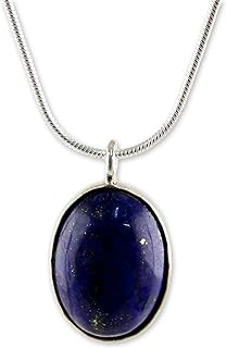 NOVICA Handmade .925 Sterling Silver Lapis Lazuli Pendant Necklace Thailand Blue Birthstone 'Spangled Oval'