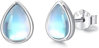 Clip-On Teardrop Moonstone Stud Earrings in Platinum-Plated Sterling Silver for Women - Elegant Bridal Studs with Hypoallergenic Synthetic Moonstone Design