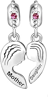 JMQJewelry Mother Daughter Love Dangle Heart Mom Birthstone Birthday Women Bead Charms Fits Pandora Bracelets Christmas