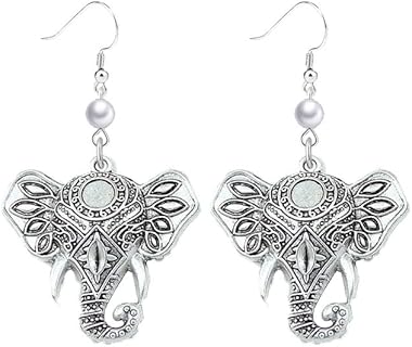 Symbolic Elephants Head Dangling Pearl Earrings for Women, Lucky Boho-Inspired Zinc Alloy Jewelry