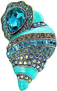 Rhinestone Conch Brooch Pin for Women Girls Gold Plated Fashion Exquisite Big Blue Crystal Ocean Sea Nails Shell Brooches Lapel Pins Elegant Dress Accessories Suit Tie Wedding Birthday Holiday Jewelry Gift