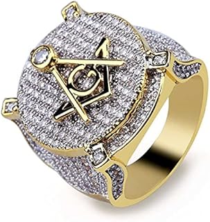 Masonic Ring, Compass and Square Ring for Men, Iced Hip Hop Ring Masonic Signet Biker Ring Masonic Jewelry, Iced Out Masonic Symbol All Seeing Eye Ring Freemason Ring for Boys