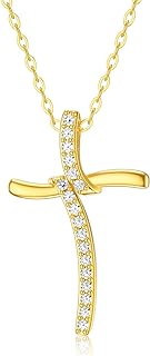 14K Solid Gold Cross Necklace for Women with Moissanite Gem and Box Chain - Elegantly Designed Infinity Pendant Necklace