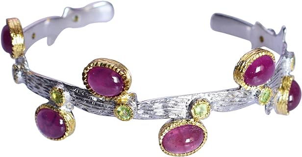 Ruby & Peridot Gemstone 925 Sterling Silver Cuff Bangle Marvelous Handmade Jewellery Gift For Her