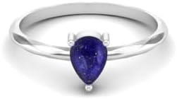 ABHI Pear Cut Lapis Solitaire Wedding Engagement Ring for Women 925 Sterling Silver In 14K White Gold Over
