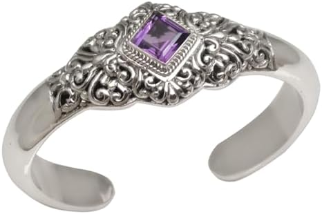 NOVICA Artisan Handmade Amethyst Cuff Bracelet Four Carat Sterling Silver Purple Indonesia Birthstone [bracelet 6.25 in L (end to End) Center Panel Dimensions 1.1 in L x 1.7 in W x 0.4 in H] '