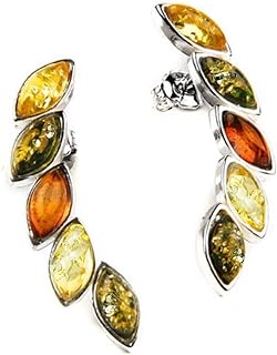 Ian and Valeri Co. Sterling Silver Spike Stud Earrings with Multicolor Amber in Unique Design and Comfortable Push Back Closure