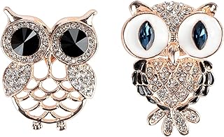 Owl Brooches Crystal Rhinestone Owl Pin Owl Brooch for Men Women, Owl Gifts for Owl Lovers, Cute Animal Owl Brooch Bird Pins for Hats, Backpacks, Scarves, Lapels, Dresses, Suits (2 Pcs)