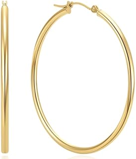 14K Gold Hoop Earrings for Women, 14K Gold Earrings Classic Shiny Polished Round Hoop Earrings, Hypoallergenic Earrings Big Gold Hoops Earrings Jewelry 45mm*2mm (gold)