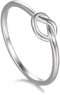 BORUO Love Knot Wedding Ring in Sterling Silver and White Gold with Comfort Fit Design, Size 4-12
