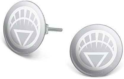 Green Lantern Blackest Night White Lantern Logo Novelty Silver Plated Stud Earrings