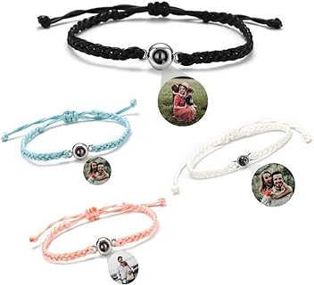 Toggle Clasp Personalized Photo Projection Bead Bracelet with Agate on Box Chain - Elegant Memorial Gift for Her in Round Design
