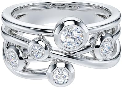 THELANDA Genuine Moissanite or Simulated Diamond Bubble Cocktail Split Interlaced Vine Shank Fashion Anniversary Promise Ring Wedding Band