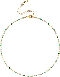 Sacina Bohemian-Style Stainless Steel Crystal Beaded Choker, Ball Chain Hippie Necklace Ideal for Women, Subtle Gothic/Beach Design