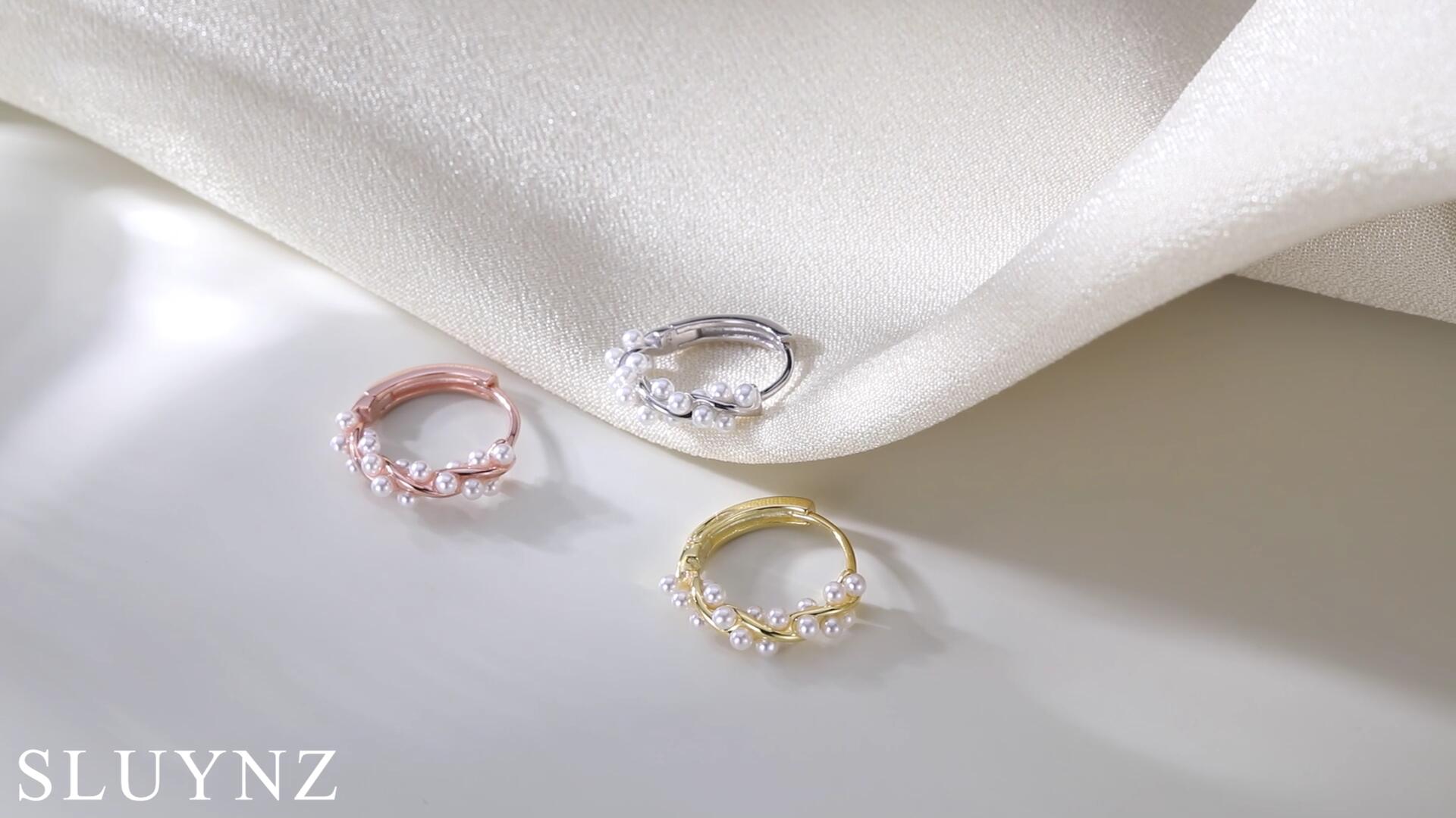 Sterling Silver Pearls Twist Hoop Earrings for Women Teen Girls Wedding Pearls Hoop Earrings Bridal