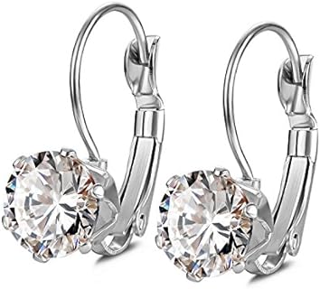 Stainless Steel Lever Back Cubic Zirconia Drop Dangle Earrings for Women, Hypoallergenic, 20mm Length