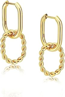 Gold Hoop Earrings for Women 14K Gold Plated Hypoallergenic Cubic Zirconia Huggies Sterling Silver Earrings Triple Hoop Earrings Paperclip Link Chain Earrings Double Twist Huggie Earrings CZ Split Earrings 925 Sterling Silver Posts