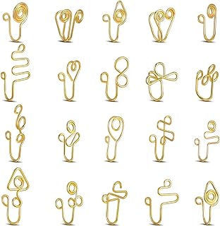 Batiyeer 20 Pieces Nose Cuffs African Nose Hoop Fake Gold Nose Ring Cuff Nose Ring Non Piercing Nose Clips Jewelry for Women Men