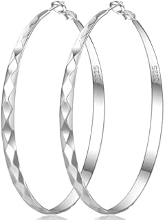 NEVEGE 5mm Wide Sterling Silver Hoop Earrings for Women, Diamond-Cut Large Silver Hoops Earrings Hypoallergenic Big Silver Hoop Earrings for Women 925 Sterling Silver Hoops for Christmas Gift 40/50/60/70mm