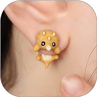 French Wire Metal Dinosaur Stud Earrings for Women and Teen Girls - Unique, Trendy Animal Design Jewelry Gift for Dinosaur Enthusiasts