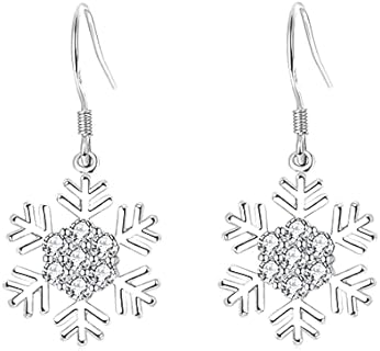 SELOVO Crystal Women Girls' Hoop Fishhoop Snowflake Drop Dangle Earrings for Christmas Silver Tone (EH320)