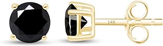 1 Carat Solitaire Black Diamond Stud Earrings in 14K Yellow Gold for Her - Classic Round Cut Design