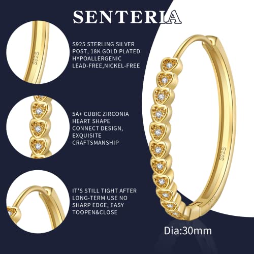 Senteria Sterling Silver Hoop Earrings for Women Heart Silver Hoops Earrings With Cubic Zirconia Small Medium Silver Hoop Earrings Hypoallergenic Silver Cubic Zirconia Hoop Earrings 30mm
