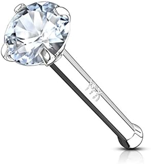 Forbidden Body Jewelry 14k Gold Nose Ring, 20g, Solid 6mm Stud, 2mm CZ Simulated Diamond, Non-Irritating Skin Safe Real Gold, Women and Men