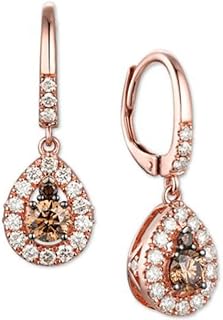 5 CT Round Shape Simulated Brown Chocolate and White Diamond Halo Wedding Engagement Drop Dangle Earrings In 14K Rose Gold Plated 925 Sterling Silver Gitf for Womens
