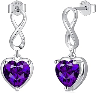Women's Sterling Silver Infinity Stud Earrings with Cubic Zirconia Heart-shaped Birthstones by Shysnow - Perfect Birthday or Christmas Gift
