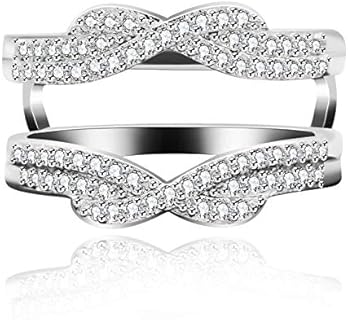 Uloveido Platinum Plated Infinity Love Ring Enhancer Cubic Zirconia Wedding Band Guard Double Engagement Ring Y479